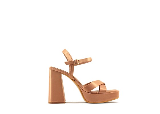 Sandalia De Tacón Ancho Efecto Raso